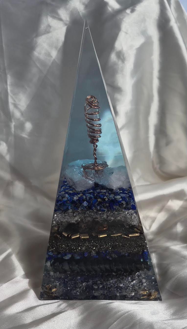 Raw Clear Quartz Lapis Lazuli Russian Orgone Energy Pyramid