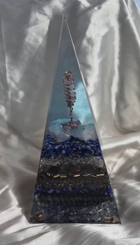 Raw Clear Quartz Lapis Lazuli Russian Orgone Energy Pyramid