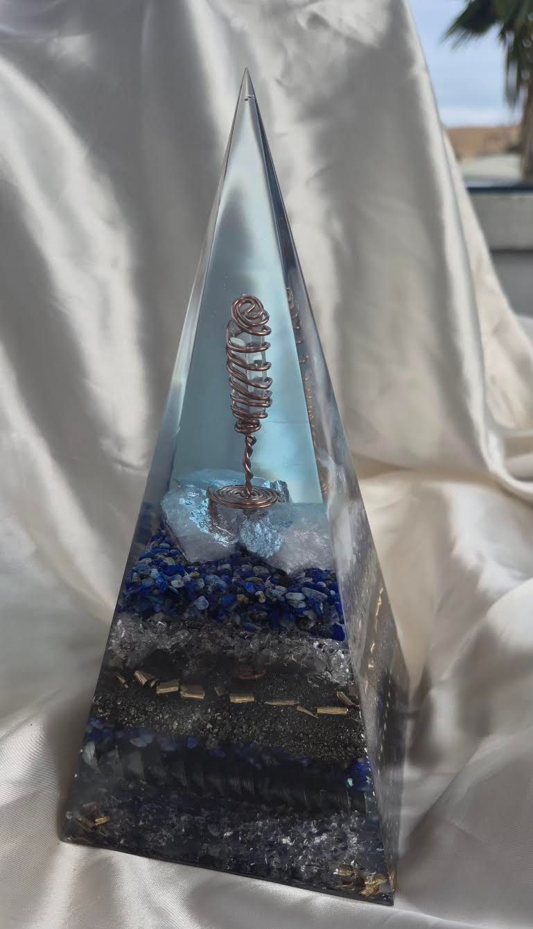 Raw Clear Quartz Lapis Lazuli Russian Orgone Energy Pyramid