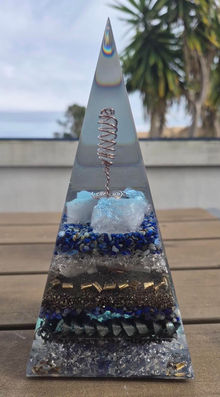 Raw Clear Quartz Lapis Lazuli Russian Orgone Energy Pyramid