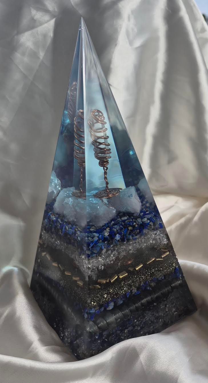 Raw Clear Quartz Lapis Lazuli Russian Orgone Energy Pyramid