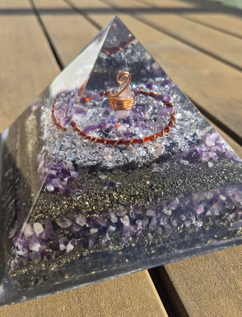 Amethyst Clear Quartz Giza Orgone Energy Pyramid