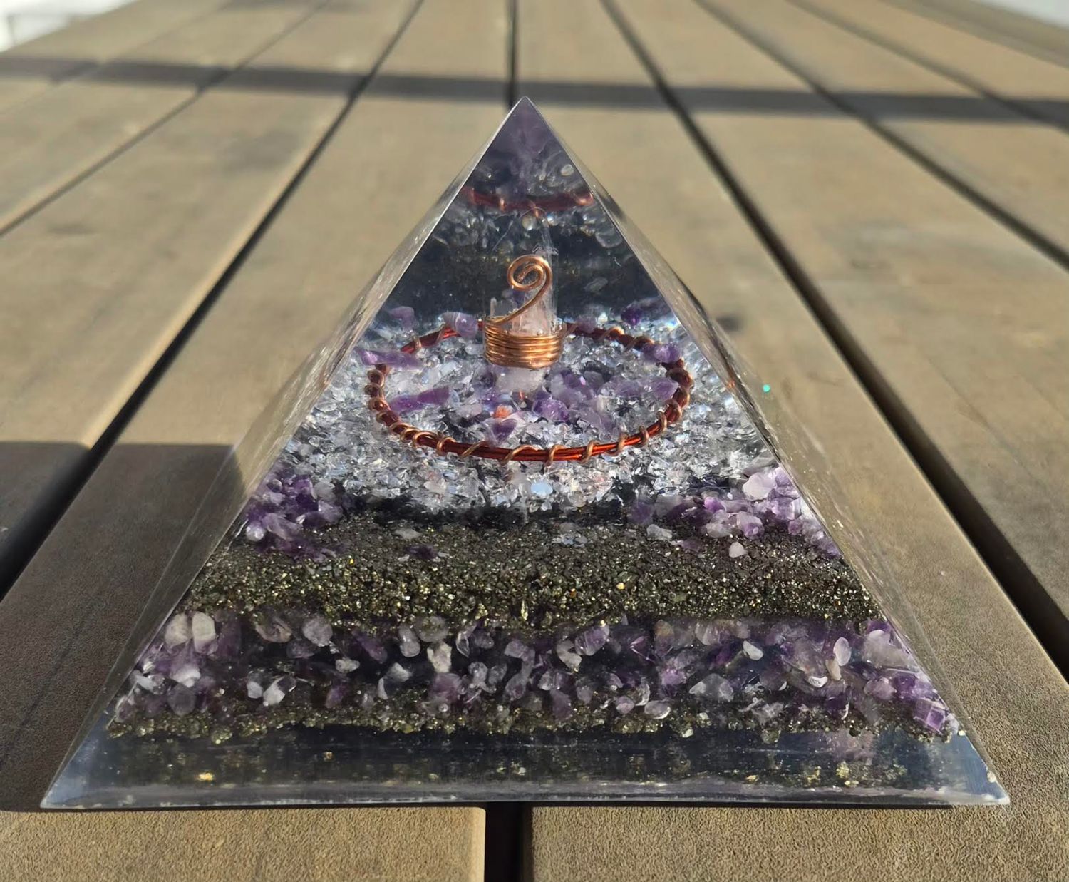 Amethyst Clear Quartz Giza Orgone Energy Pyramid