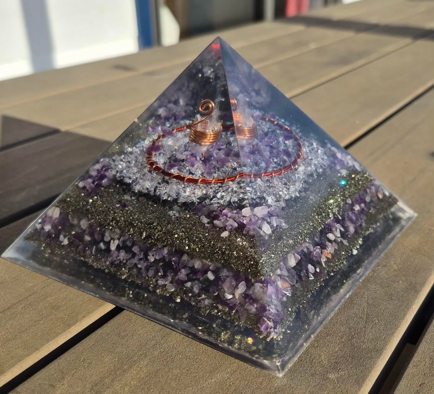 Amethyst Clear Quartz Giza Orgone Energy Pyramid