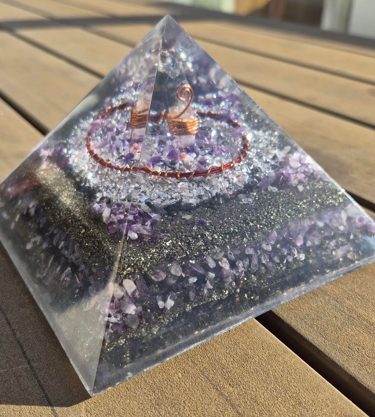 Amethyst Clear Quartz Giza Orgone Energy Pyramid