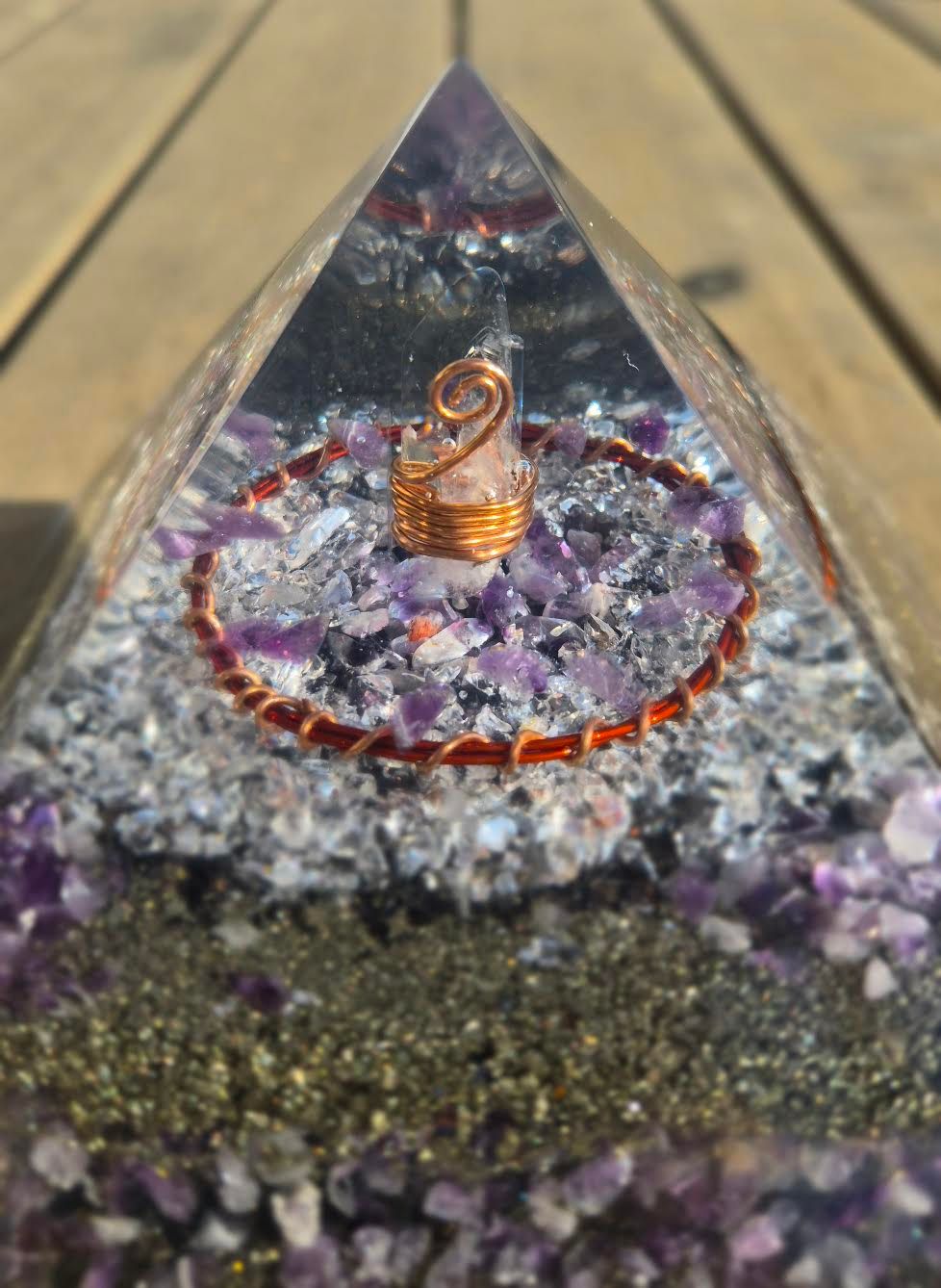 Amethyst Clear Quartz Giza Orgone Energy Pyramid