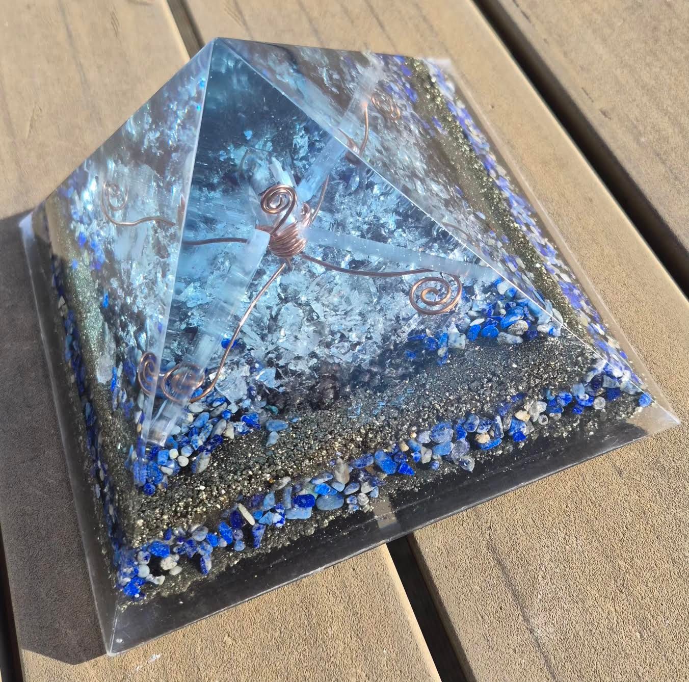Lapis Lazuli Raw Clear Quartz Giza Orgone Energy Pyramid