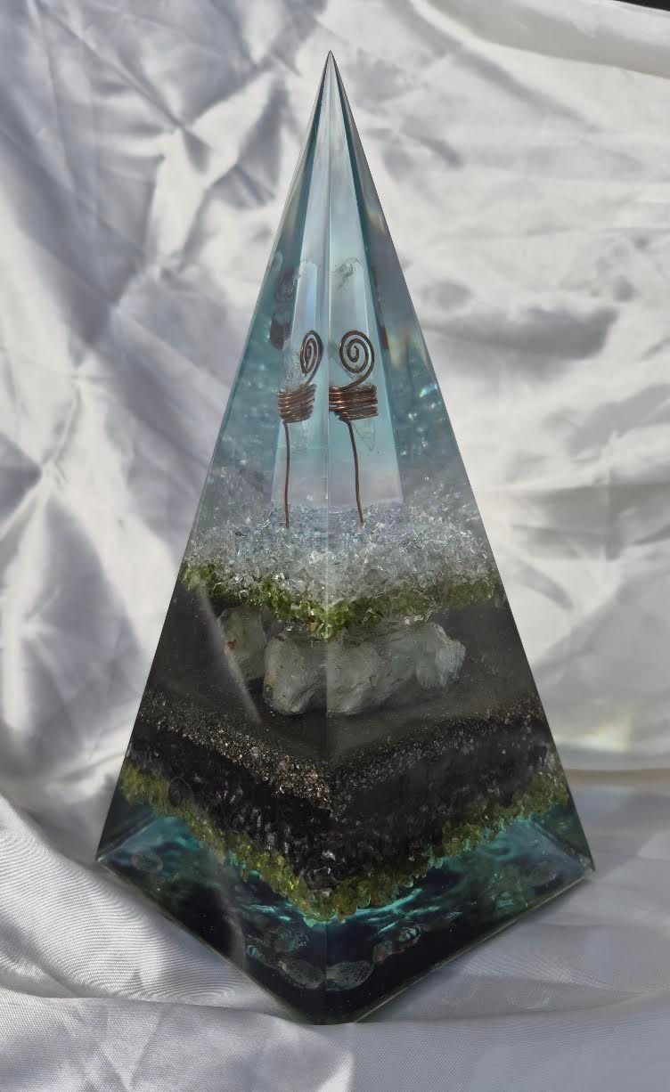Peridot Tri-Coloured Fluorite Russian Orgone Energy Pyramid