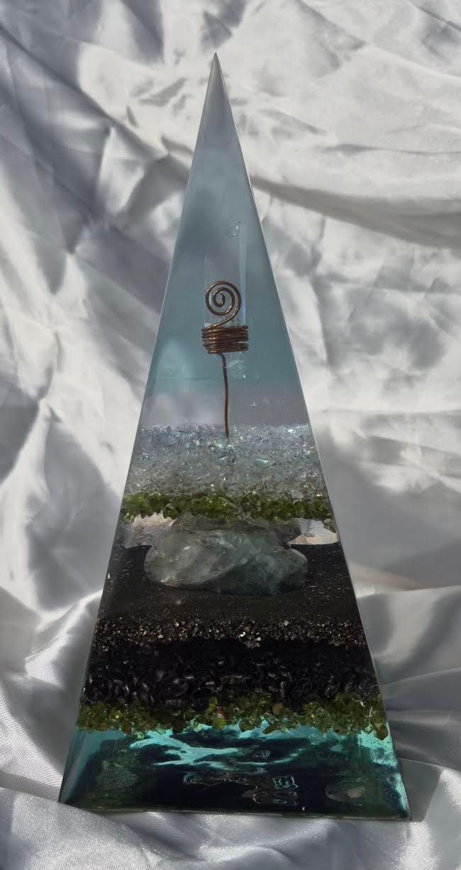 Peridot Tri-Coloured Fluorite Russian Orgone Energy Pyramid