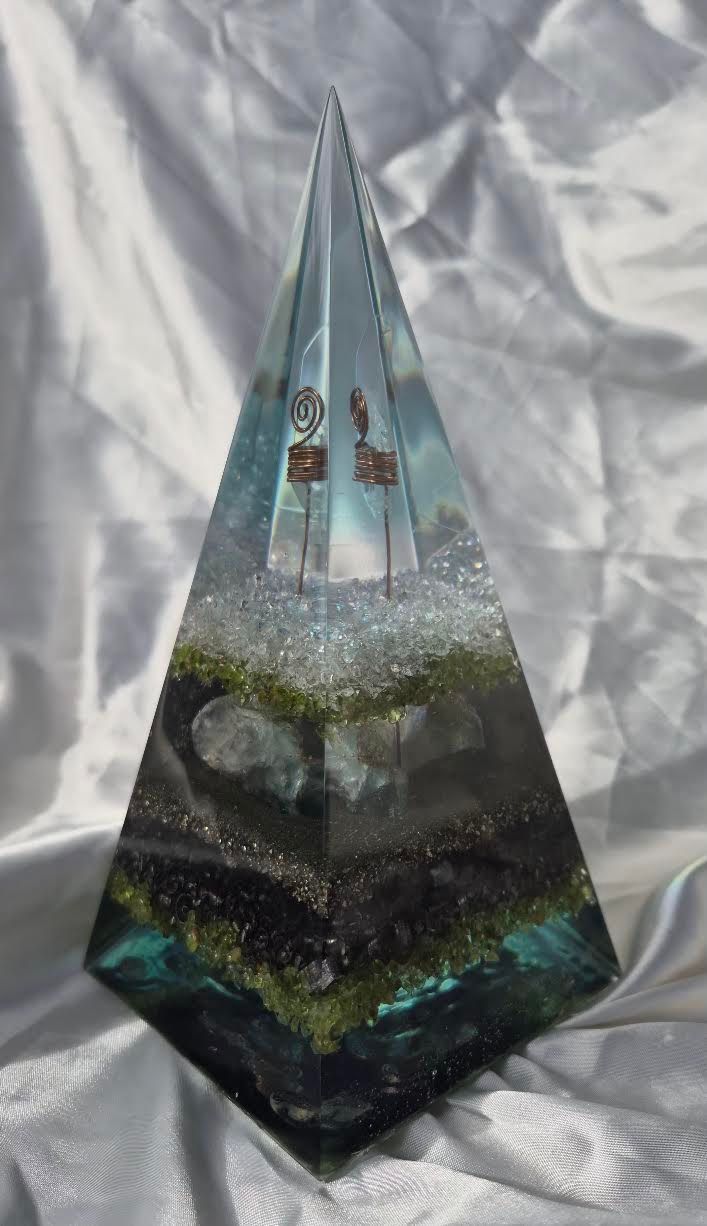 Peridot Tri-Coloured Fluorite Russian Orgone Energy Pyramid