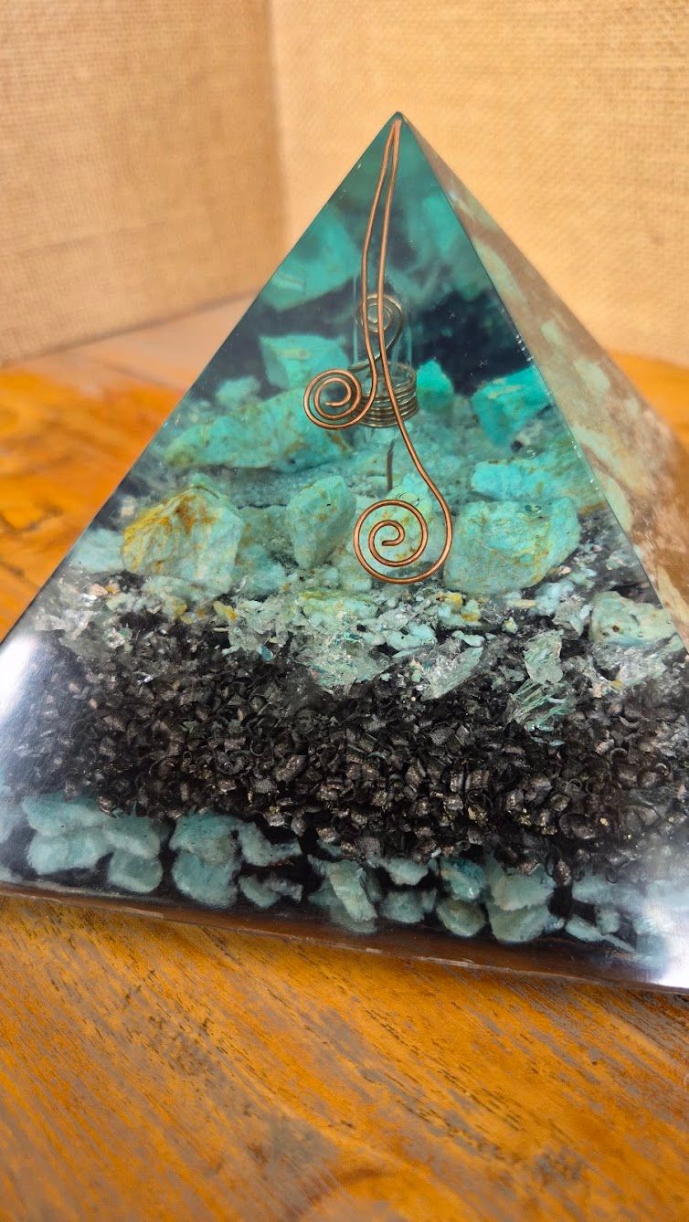 Amazonite Raw Clear Quartz Giza Energy Orgone Pyramid