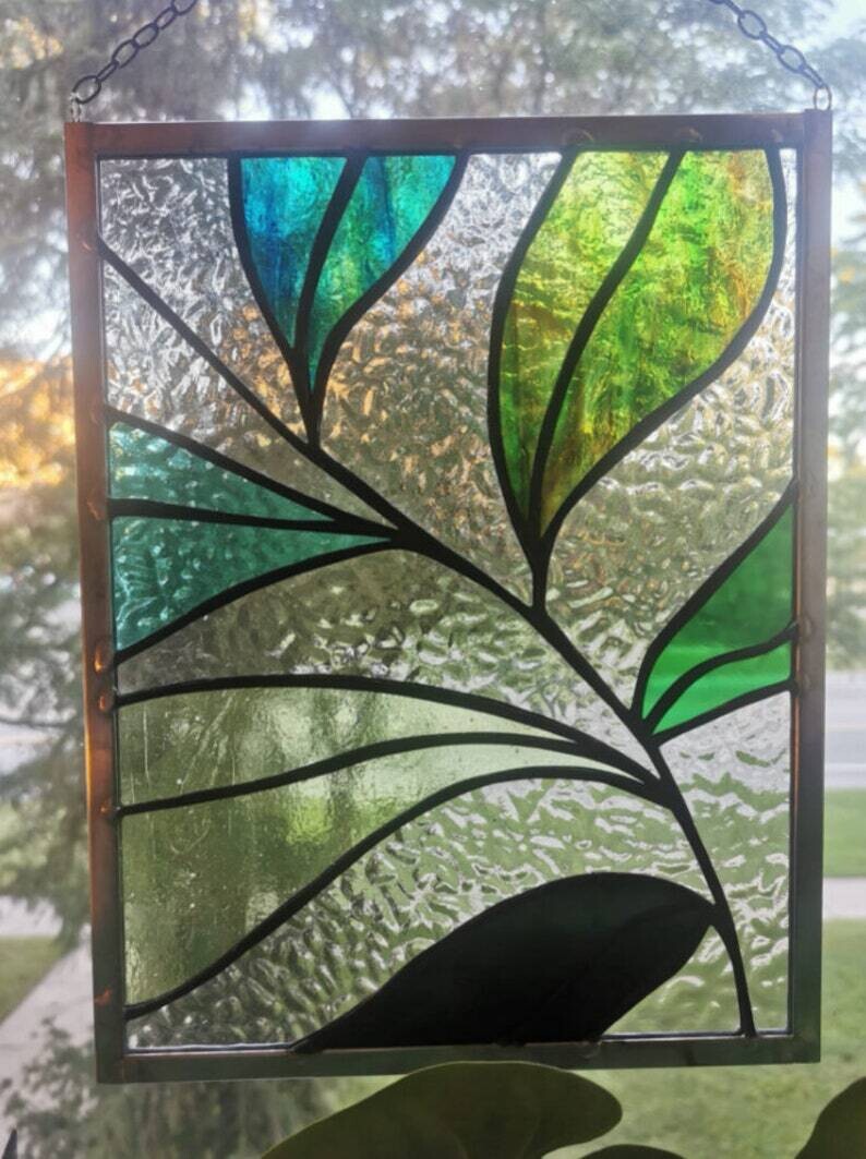 Stained Glass Panel - Shades of Leaves
