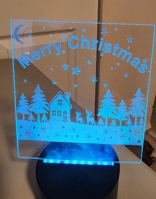 Merry Christmas engraved glass light up sign