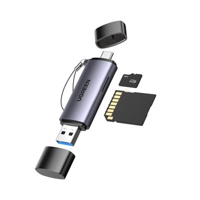 UGREEN CM185-50706 2-in-1 OTG Card Reader | Type-C | USB-A – Silver