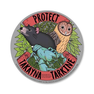 Sticker: Protect takayna / Tarkine – Jen Sanger Illustration (Circle)