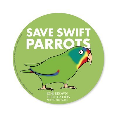 Sticker: Save Swift Parrots – Illustration by First Dog on the Moon (Circle)