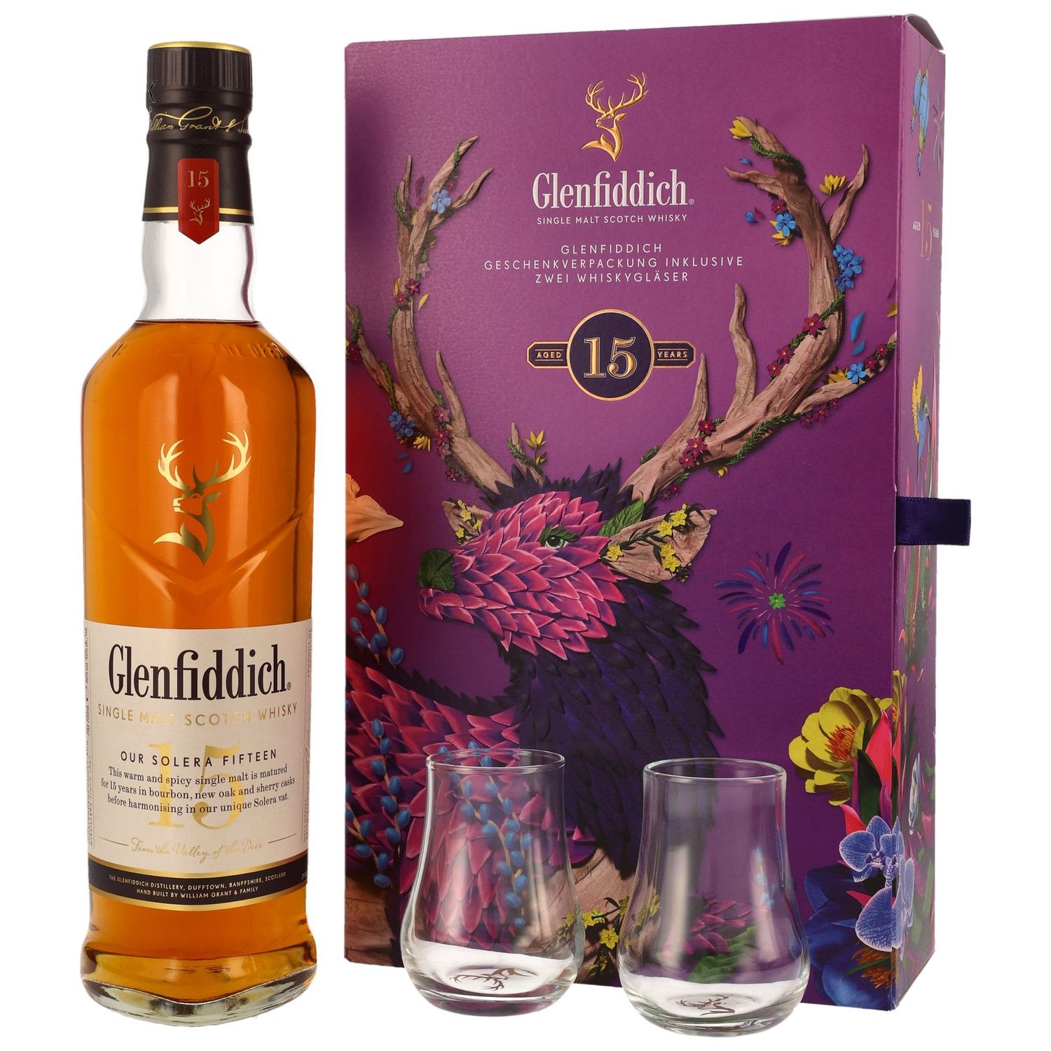 Glenfiddich 15 Jahre mit 2 Gläsern