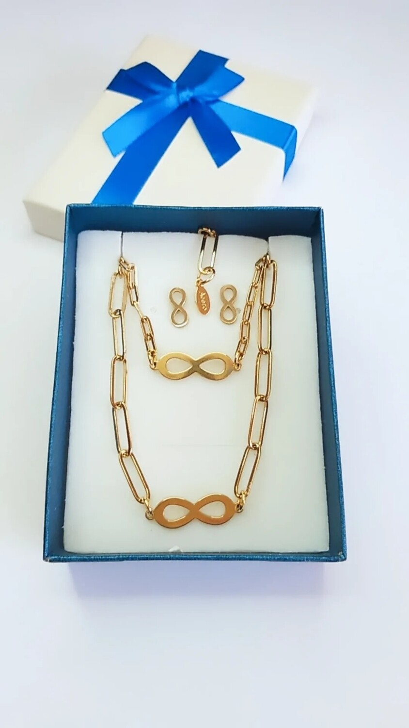 GARGANTILLA ,PENDIENTES Y PULSERA INFINITO HORIZONTAL