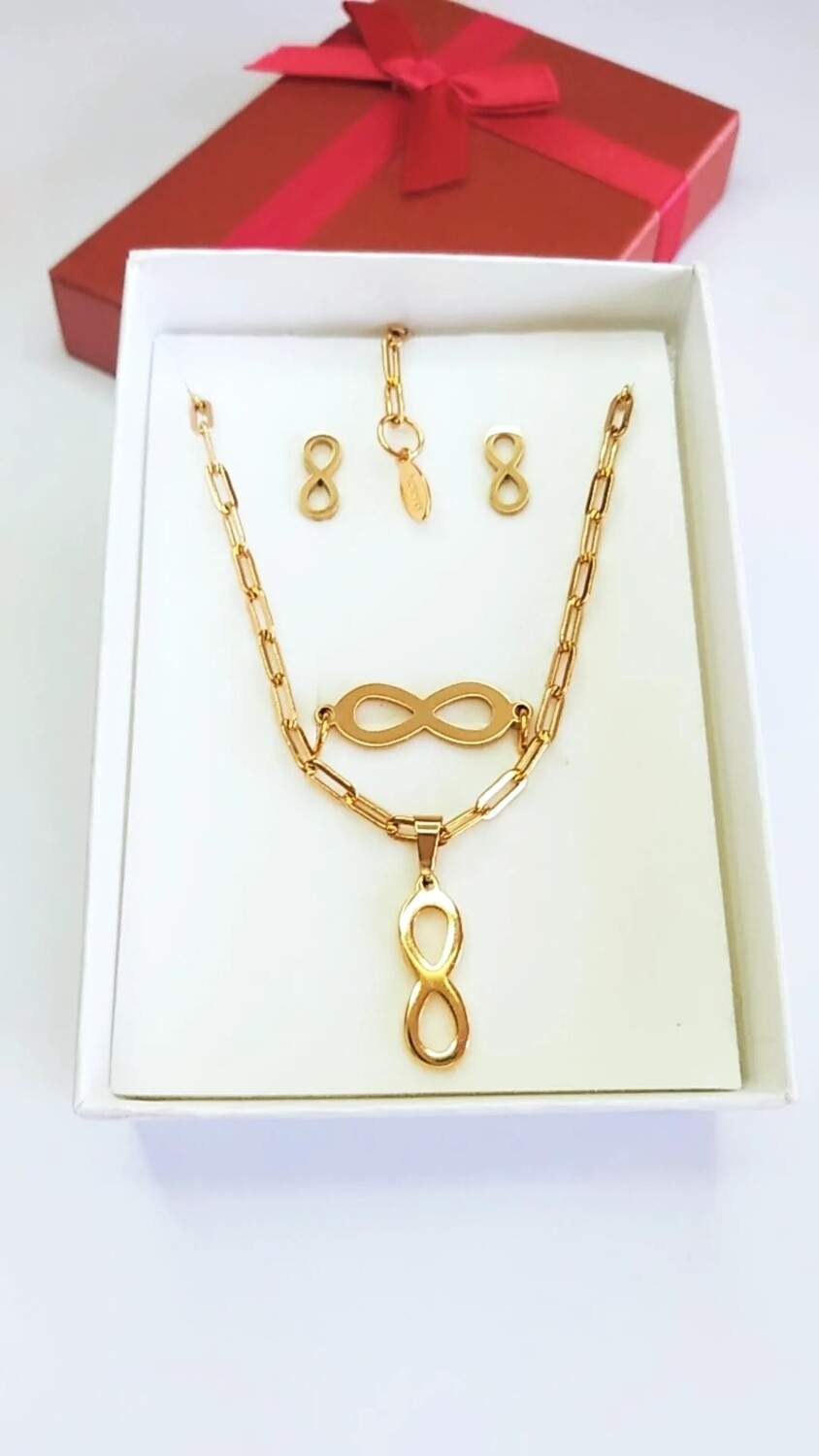 COLGANTE, PENDIENTES Y PULSERA INFINITO