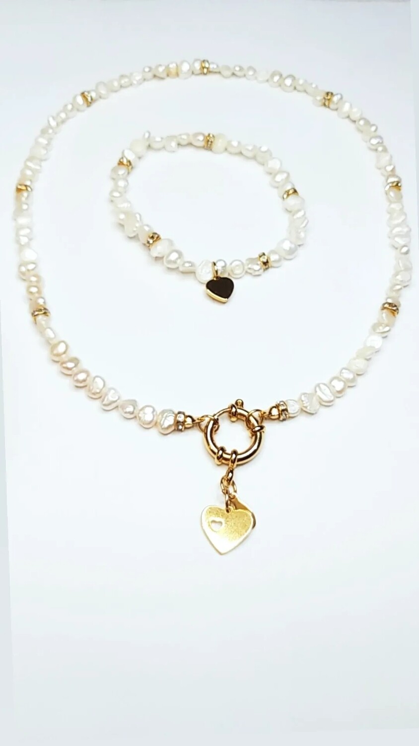 CONJUNTO GARGANTILLA Y PULSERA CON  PERLA BARROCA  Y CORAZÓN 