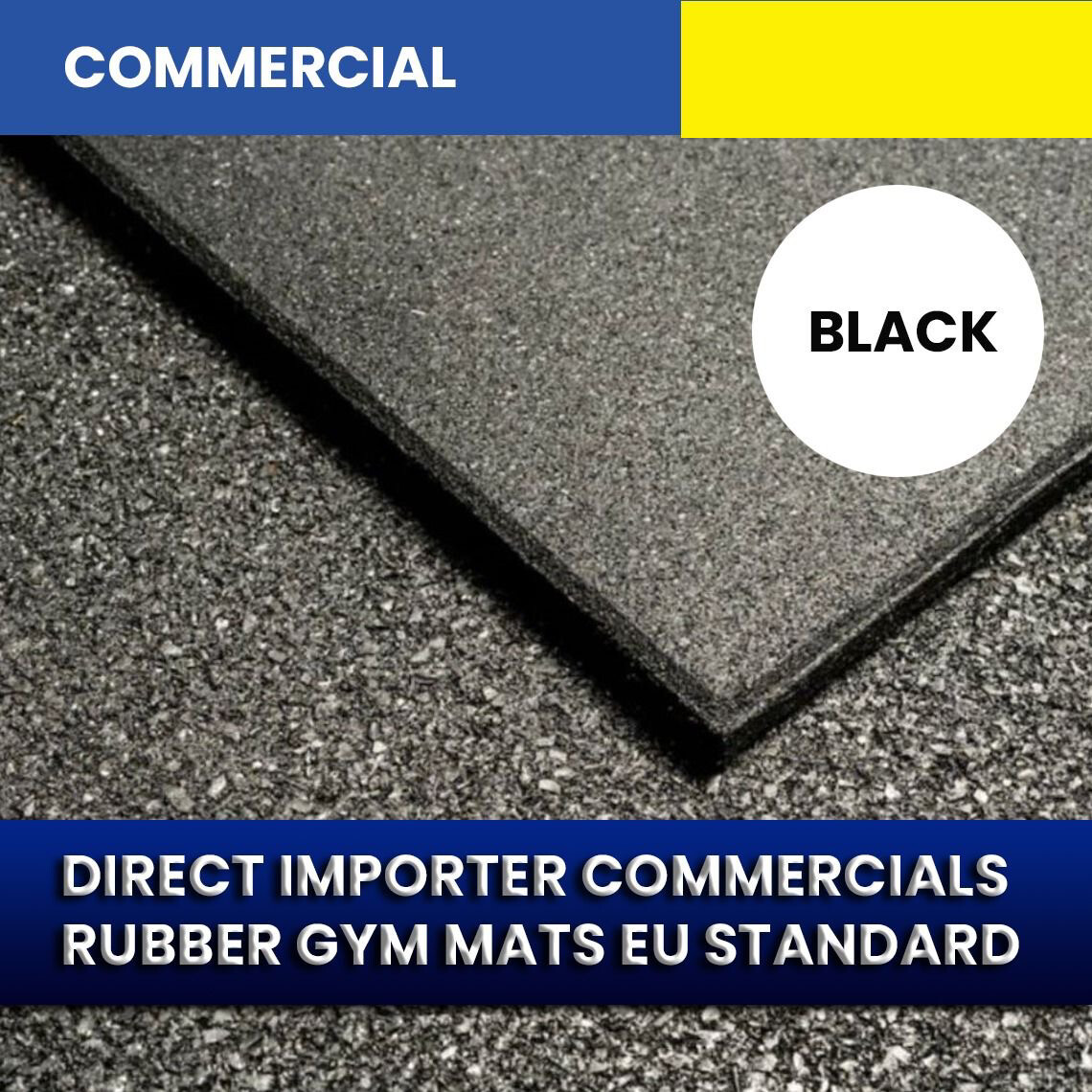 PREMIUM GUARANTEE QUALITY  RUBBER GYM MATS  1M*1M* 15MM THICK PLAIN  BLACK
