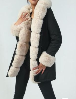 GULIA Parka Jacke/Mantel mit Kapuze Schwarz/Beige GULIA Parka Jacke/Mantel mit Kapuze Schwarz/Beige