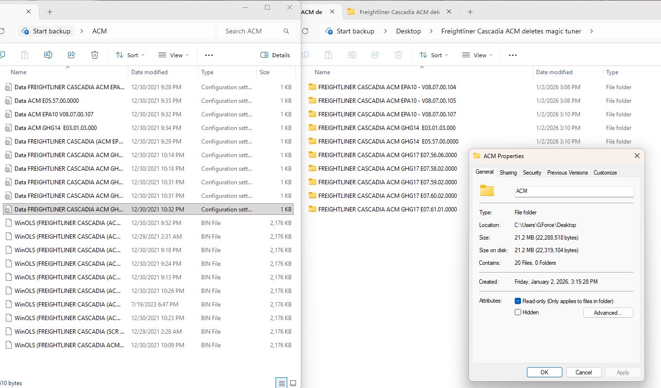 Freightliner Cascadia ACM Deletes package EPA10 GHG14 GHG17 magic tuner - all version
