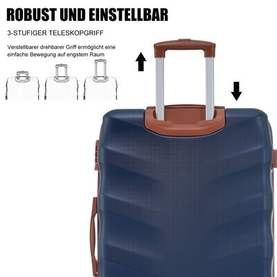 Koffer-Set, M-L-XL-Set, Hartschalen-Koffer, Rollkoffer, Reisekoffer, Handgepäck 4 Rollen, ABS-Material, TSA Zollschloss,  (Königsblau + braun)