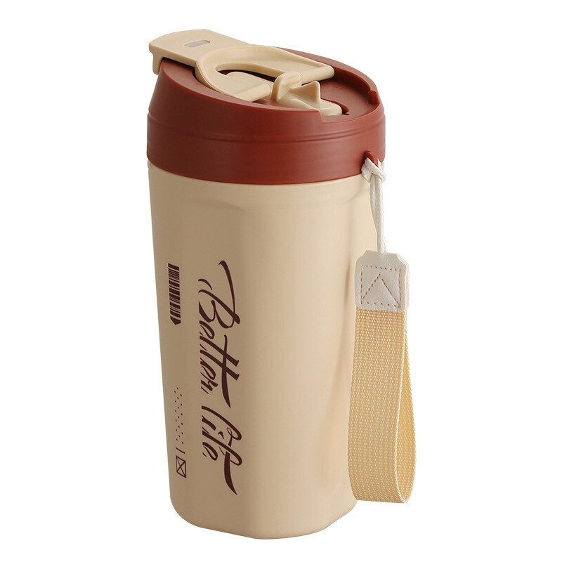 High Color Value 304 Stainless Steel Accompanying Cup Straw Cup With Lifting Rope Portable Coffee Cup Cola Thermos Cup For Hair