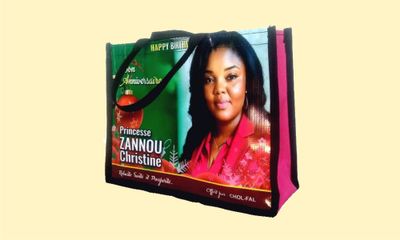 Sac en polyester à cordelettes, Personnalisé pour Anniversaire (mariage et funérailles), Porto-Novo, Cotonou, Bénin, Afrique