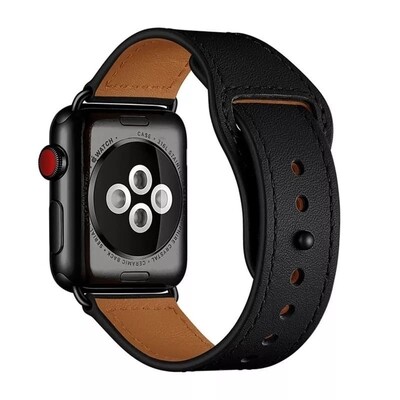 (38mm-40mm-41mm) Leather Black - باند جلد اسود