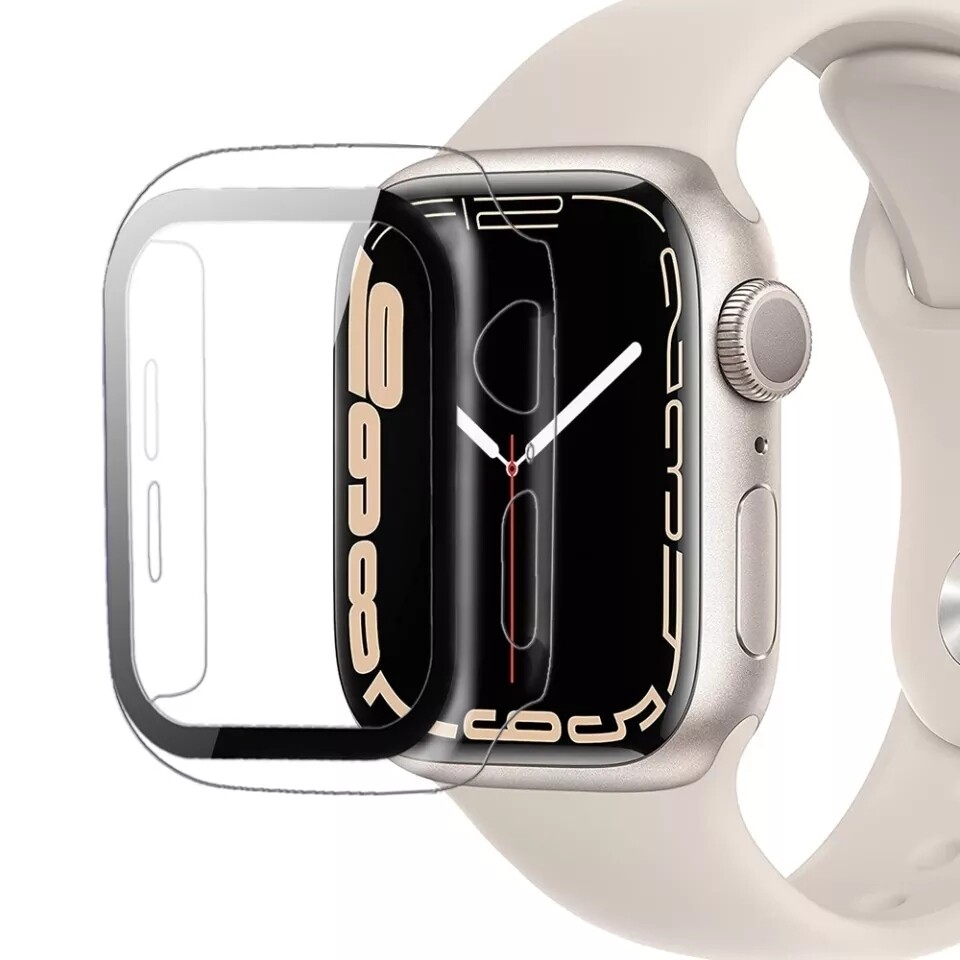 45mm Apple watch full cover with glass - Transparent - فل كفر  مع جام لساعات ابل مقاس  ٤٥م - شفاف