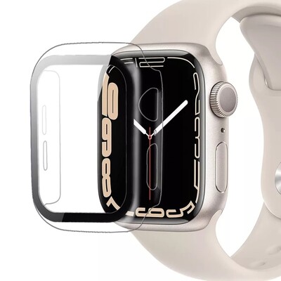 45mm Apple watch full cover with glass - Transparent - فل كفر  مع جام لساعات ابل مقاس  ٤٥م - شفاف