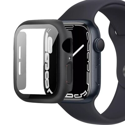 41mm Apple watch full cover with glass - Black - فل كفر  مع جام لساعات ابل مقاس  ٤١ - اسود