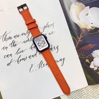 (42mm-44mm-45mm-49mm) Hermes Luxury Leather Orange Band - جلد هرميز لكچري برتقالي