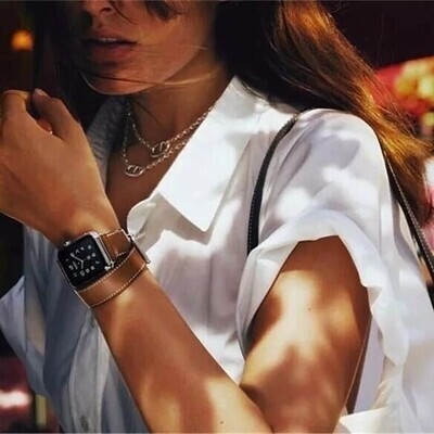 (42mm-44mm-45mm-49mm) Hermes Camel Leather double tour Band - جلد هرميز دبل بني فاتح