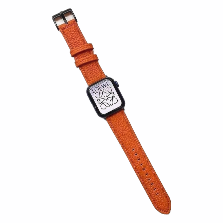(42mm-44mm-45mm-49mm) Hermes Luxury Leather Orange Band - جلد هرميز لكچري برتقالي