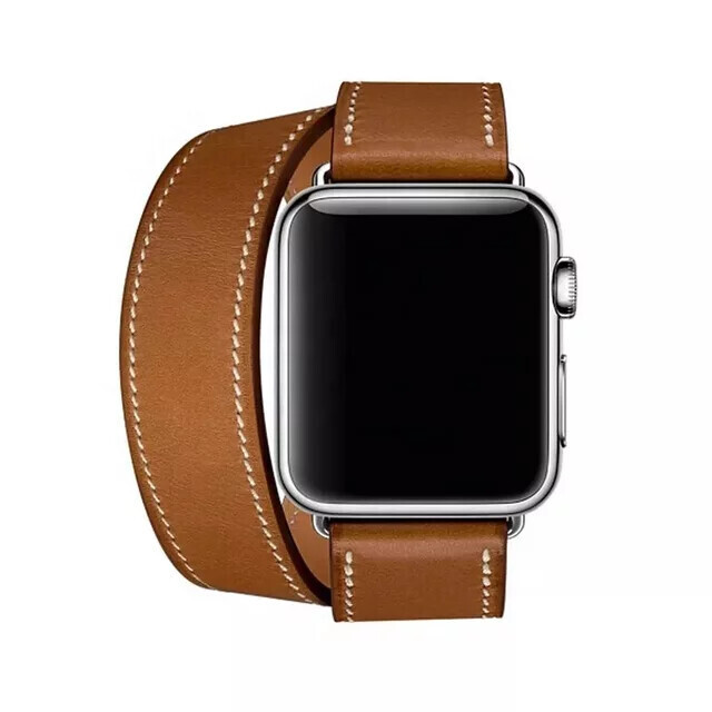 (42mm-44mm-45mm-49mm) Hermes Camel Leather double tour Band - جلد هرميز دبل بني فاتح