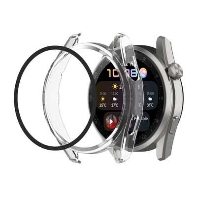 (Huawei Watch 3 ONLY) full cover with glass - Transparent - فل كفر  مع جام لساعه هواوي ووتش ٣ شفاف 