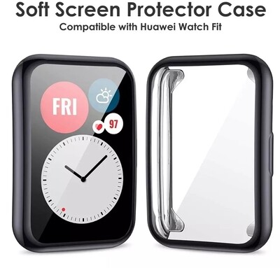 (Huawei Fit 1 ONLY) full TPU cover and screen protector - Black - فل كفر ربل مع حمايه شاشه مخصص لساعه هواوي فت اسود 