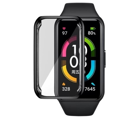 (Huawei Band 6 &amp; 7 ) full TPU cover and screen protector - Black - فل كفر ربل مع حمايه شاشه اسود 