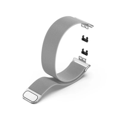 (Huawei Fit 1 &amp; 2 &amp; 3 &amp; 4/Pro) Steel Magnatic Full Silver -  باند ستيل مغناطيس سلفر 