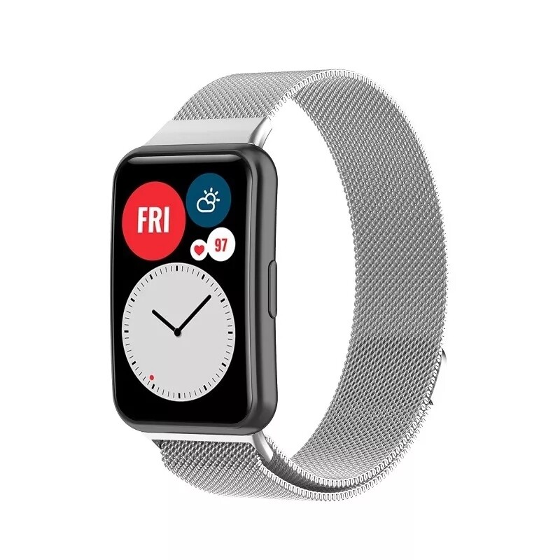(Huawei Fit 1 &amp; 2 &amp; 3 &amp; 4/Pro) Steel Magnatic Full Silver -  باند ستيل مغناطيس سلفر 