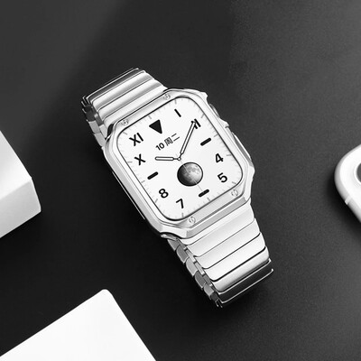 (42mm-44mm-45mm) Package Steel Ceramic Silver + TPU Cover + Tool -  بكج ستيل سيراميك سلفر + كفر بلاستيك + اداه تصغير وتكبير 
