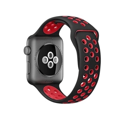 (42mm-44mm-45mm-46mm-49mm) Nike Sports Silicone band Black&amp;Red - باند نايك سبورت سيليكون لون اسود مع احمر 