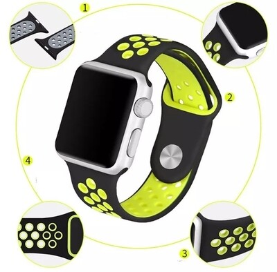 (42mm-44mm-45mm-46mm-49mm) Nike Sports Silicone band Black&amp;Green - باند نايك سبورت سيليكون لون اسود مع أخضر 