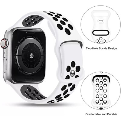 (42mm-44mm-45mm-46mm-49mm) Nike Sports Silicone band White&amp;Black - باند نايك سبورت سيليكون لون ابيض مع اسود 