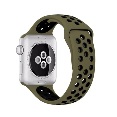 (42mm-44mm-45mm-46mm-49mm) Nike Sports Silicone band Green&amp;Black- باند نايك سبورت سيليكون لون زيتي مع اسود 