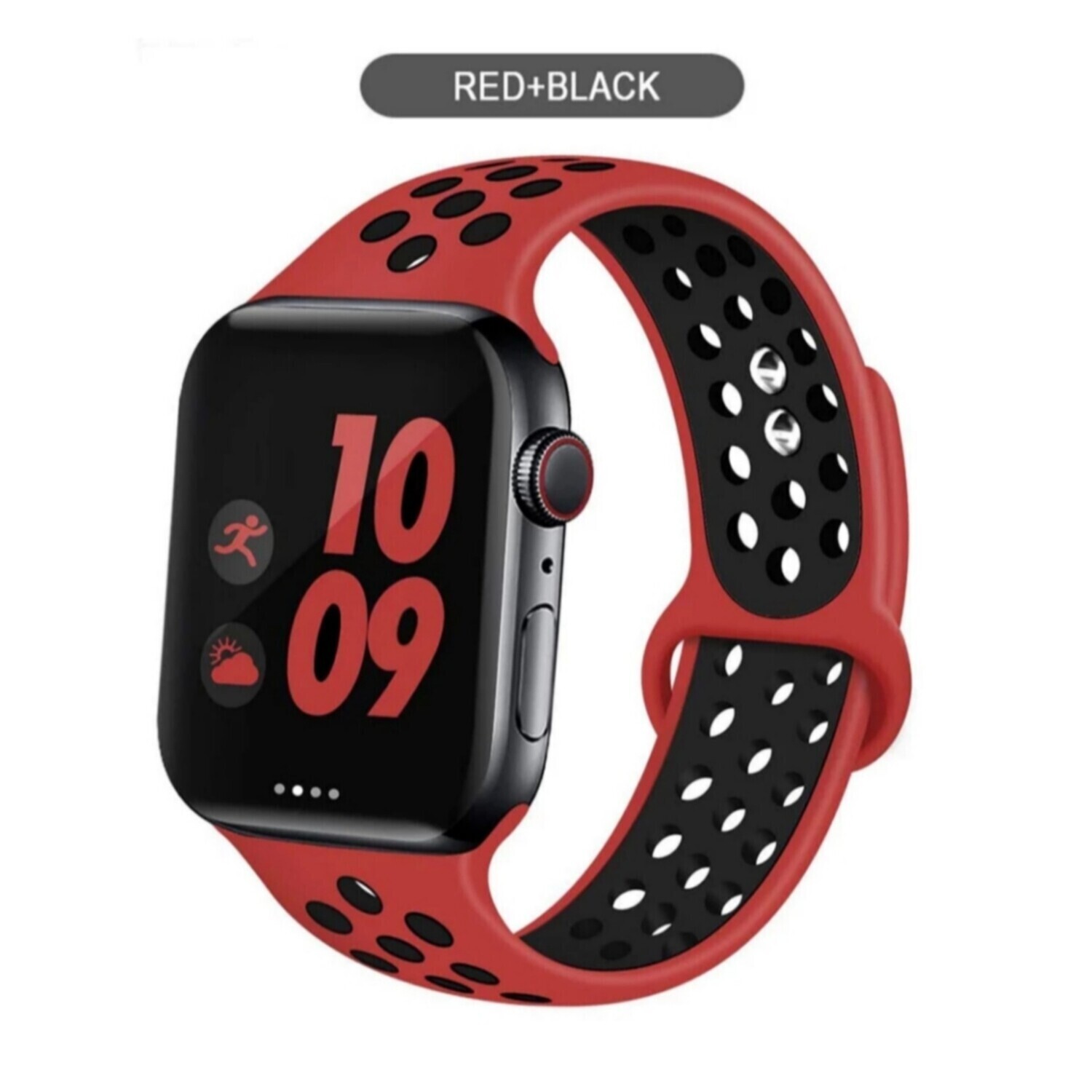 (38mm-40mm-41mm) Nike Sports Silicone band Red&amp;Black - باند نايك سبورت سيليكون لون احمر مع اسود 