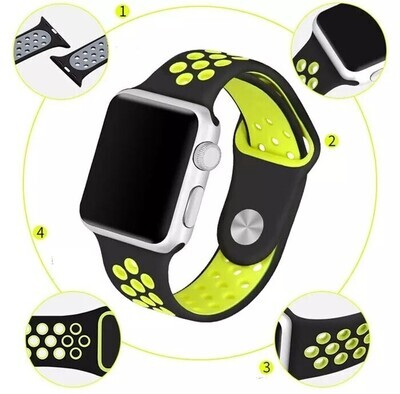 (38mm-40mm-41mm) Nike Sports Silicone band Black&amp;Green - باند نايك سبورت سيليكون لون اسود مع أخضر 